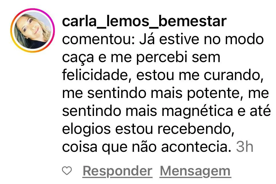 Print de mensagem de aluna agradecendo pela transformação na vida amorosa